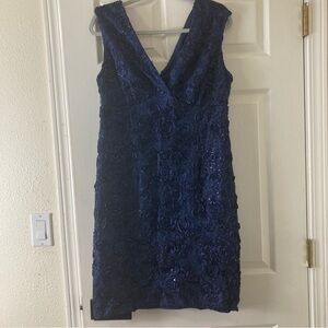 Marina Dress Textured Wedding Navy Blue Party Cruise V Neck Sleeveless Size 10